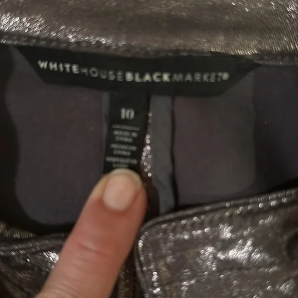 WHBM Silver dark grey Metallic Coated Foil moto jacket  White House Black Market - Picture 6 of 9